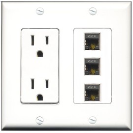 RiteAV - 15 Amp Power Outlet 3 Port Shielded Cat6 Ethernet Ethernet Decorative Wall Plate