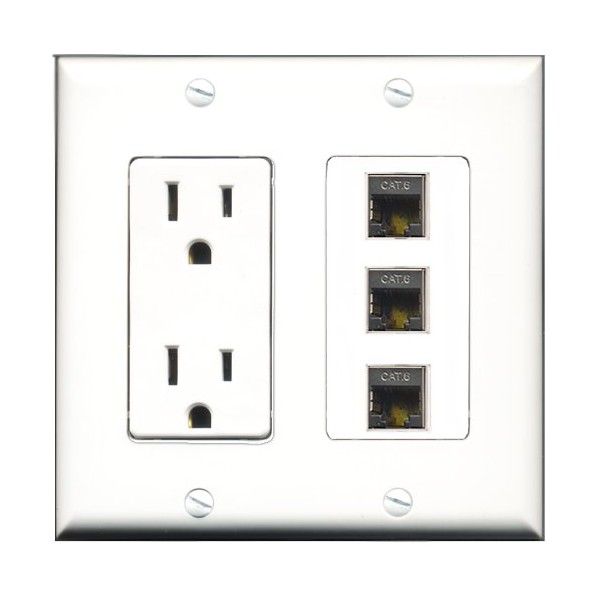 RiteAV - 15 Amp Power Outlet 3 Port Shielded Cat6