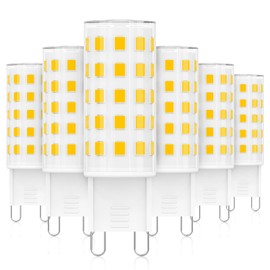 Bombilla Led G9 paquete de 6, 4W 400LM Bombilla de Araña T4 Base de Bin-pin de Cerámica G9, AC 120V, No regulable G9 Bombillas para iluminación del hogar(Blanco cálido 2700K)