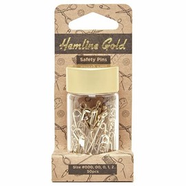 Hemline Gold Assorted Size Safety Pins: Assorted Sizes: 50 Pieces: Gold
