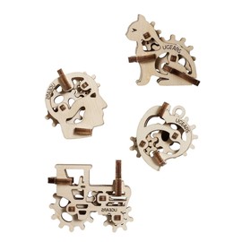UGEARS 70029 U-Fidgets Tribiks Puzzle Pieces Set with 4 Models Anti-Stress 3D Puzzle Self Assembly Kit 4 Mini Miniature Model Mechanical Models Plywood Construction Kit