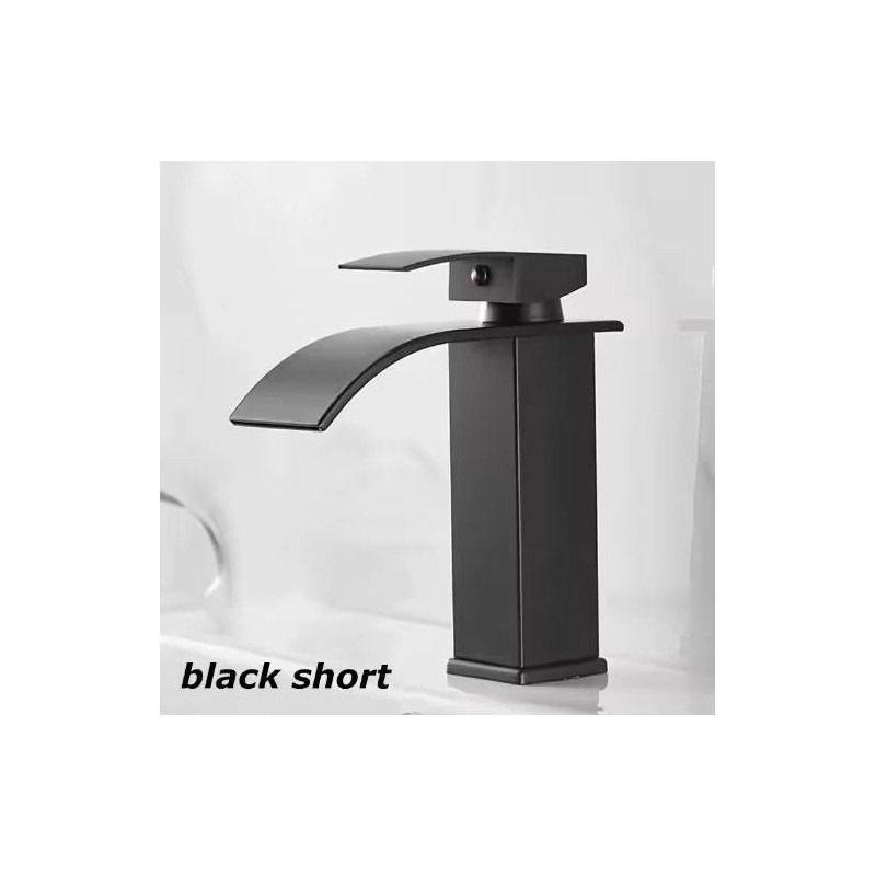 Black Waterfall Bathroom Faucet for Wash Basins – Short Deck-Mounted