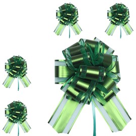 5pcs 7inch Large Pull Bows Wrapping Pull Bow Ribbon Green, Green Ribbon Pull Bows Gift Wrap Bows for Gift Wrapping Baskets Wedding,Valentine's,Birthday Gift,Christmas,Flower Decorations Pull Bows