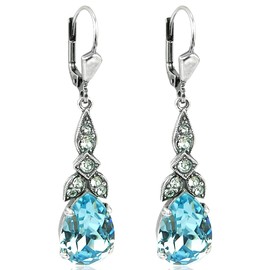 Nobel Schmuck Art Nouveau Earrings Silver Crystals Drop Cut Hanging Festive, Glass, Crystal