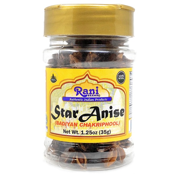 Rani Star Anise Seeds, Whole Pods (Badian Khatai) Spice 1.25oz (35g) PET Jar ~ All Natural | Gluten Friendly | NON-GMO | Vegan | Indian Origin