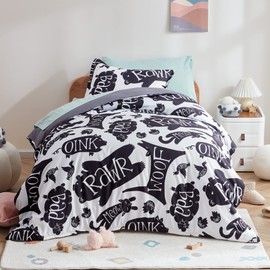 SLEEP ZONE Kids Duvet Cover Set Queen Size 3 Pieces - Super Soft & Cute Comforter Cover with 2 Pillow Shams, Easy Care Zipper Closure (Black/White Animals, Queen)