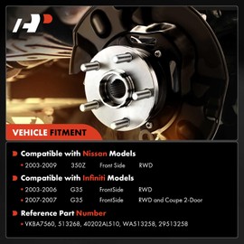 A-Premium 2 x Front Wheel Bearing and Hub Assembly Compatible with Infiniti G35 2003-2007, Nissan 350Z 2003-2009, RWD Only