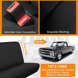 Kistrba Truck Seat Cover Compatible with 1973-1999 Chevy Full-Size Trucks, Neoprene Solid Bench Seats Without Headrests, Black