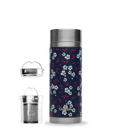 Qwetch - Teapot with Thermos - Hanami Blue 400ml - Nomade Stainless Steel Infuser Bottle - 5 Hours Hot and 7 Hours Cold, BPA Free, Waterproof & Reusable - Ideal for Tea, Coffee, Fruit