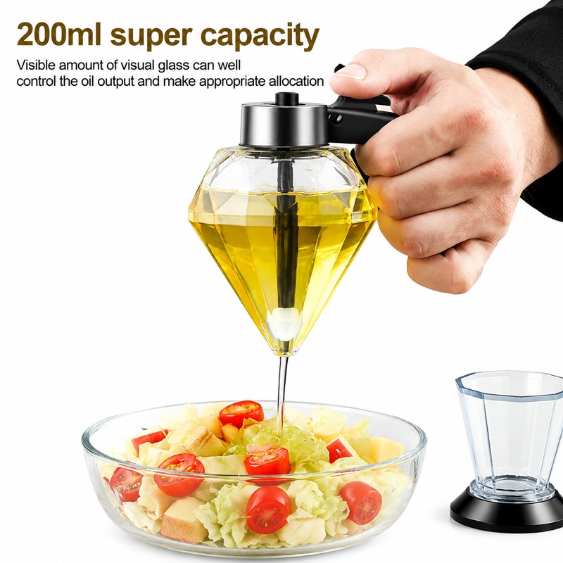 Diamond Glass Honey Dispenser with Bottom Pour Trigger, Elegant Oil
