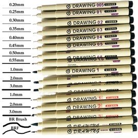 ZACHMEST Micro Fineliner Drawing Art Pens, 16 Size Fine Tip Markers Waterproof Ink Set Artist Supplies Archival Inking Markers Liner Watercolour Gift Stuff for Professional Drawing, Sketching