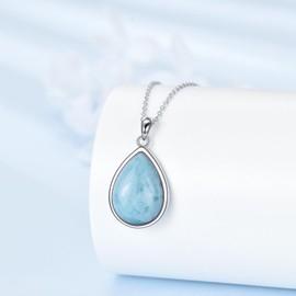 POPLYKE Larimar/Moonstone/Labradorite/Opal/Onyx/Lapis Lazuli/Turquoise/Malachite Necklace for Women Sterling Silver Teardrop Jewellery Natural Pendant Gifts, Sterling Silver
