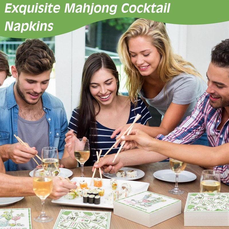 200 Pieces Mahjong Cocktail Napkins Disposable 4 Style 10" x