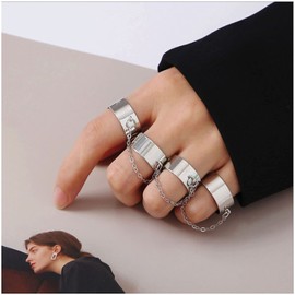 Sttiafay Punk Chain Finger Rings Stackable Open Cuff Rings Gothic Ankle Link Chain Rings Set for Women or Men, Metal