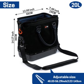 WISEPRO Heavy Duty Canvas Tool Bag Tool Tote, Multi-Purpose Flame Resistant Bag with Waterproof Hard Base and Leather Handles, 16-Inch