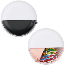 SHIDOW Paper Clip Holder Set, Small Pins Organizer, Plastic Paperclip Dispenser Box for Office Desk Accessories (2 Pcs, Black and Pink)