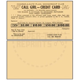 CALL GIRL CREDIT CARD - VINTAGE REPRINT