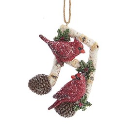 Kurt Adler Red Cardinal Bird On Birch Branch Music Note Ornament - Beam Note