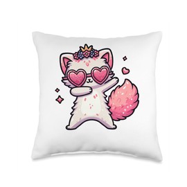 Cat Heart Shape Sunglasses Dabbing Dance Lover Throw Pillow