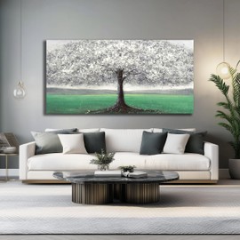 Belmrxne Tree Wall Art Black and Green Wall Decor Abstract Nature Canvas Painting Wall Hangings Artwork for Living Room Bedroom Dining Room Office Home Decor 20x40 Inch
