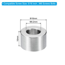 PATIKIL M8 Stainless Steel Spacers Set of 5 Metal Spacers Stainless Steel 8.2mm ID x 16mm OD x 10mm Long Stainless Steel Spacers for 5/16" or M8 Screws Screw Standoffs