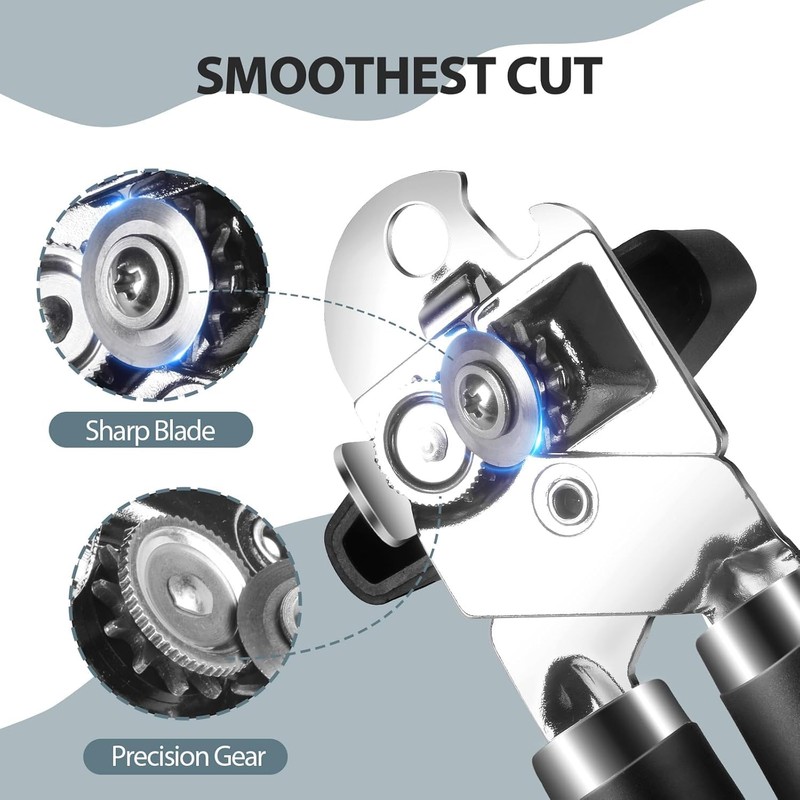 OhanaBeach® Manual Can Opener. Robust Soft Grip Handle, Sharp Blades,