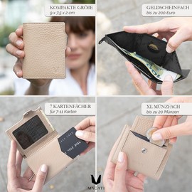Magati Slim Wallet with Coin Pocket, RFID Protection – Small Mini Wallet for Men and Women – il Santo Card Holder – Card Holder Shopping Trolley Chip Compartment Wallet – Purse, Beige leather.