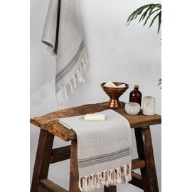 DEMMEX - Fall'24 - Luxury Waffle 'Cotton Bubbles' Turkish Hand Towels - 100% Oeko-TEX Certified Turkish Cotton, Set of 2, Ultra Soft Quick Drying Bathroom Hand Towels, Large 32"x18" (Gray-Black)