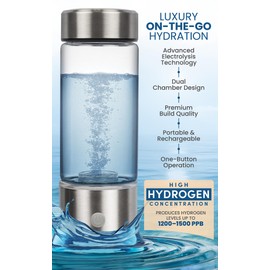 Portable Hydrogen Water Bottle - Rechargeable Hydrogen Water Ionizer Machine - Hydrogen Water Bottle Generator for Hydrogenated Pure Water - Best for Home, Office, Gym