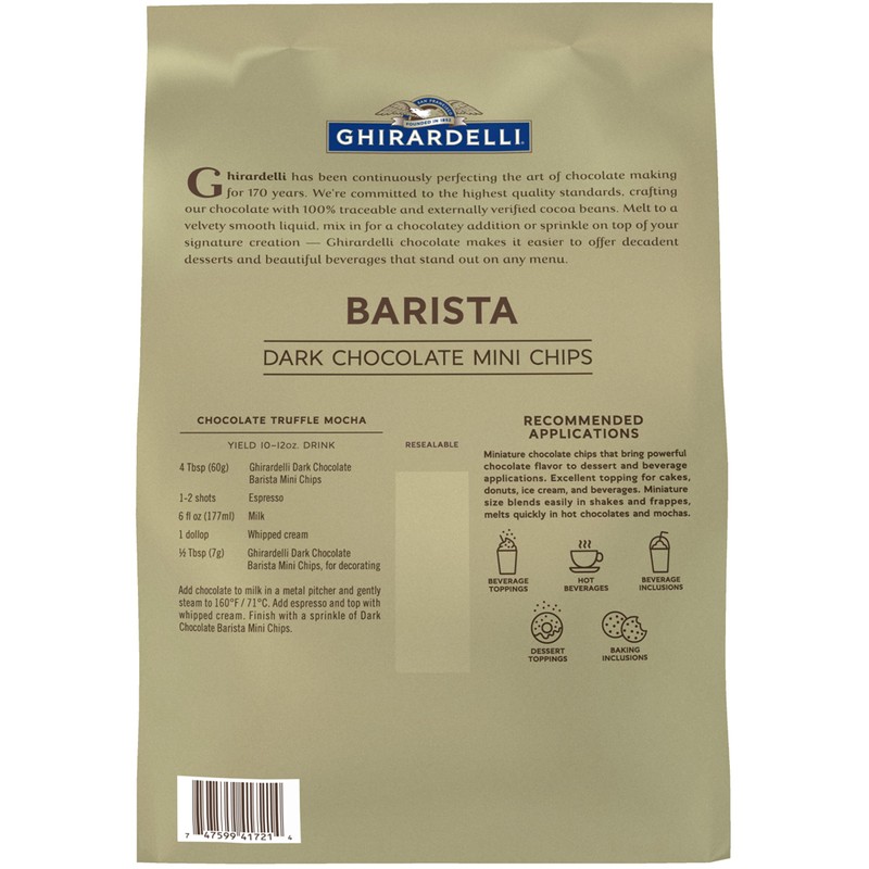 Ghirardelli Dark Chocolate Barista Mini Chip, 5lb Bag with Ghirardelli