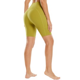 Baleaf Sweatleaf - Pantalones cortos de compresión ligeros para mujer, 8 pulgadas, cintura alta, yoga, gimnasio, elastano, bolsillos laterales, Verde, X-Small