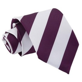 DQT Stripe Patterned Casual Business Party Work Classic Neck Tie for Men in Purple and White