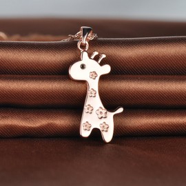 Infinite U Cute Giraffe 925 Sterling Silver Rhodium Plated Cubic Zirconia Sika Deer Pendant Women Necklace, Rose Gold