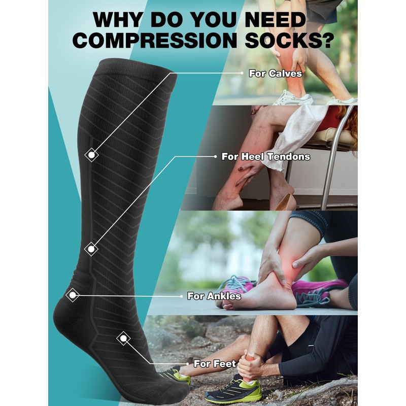 SONORAN 6 Pairs Compression Socks Women & Men 20-30 mmHg
