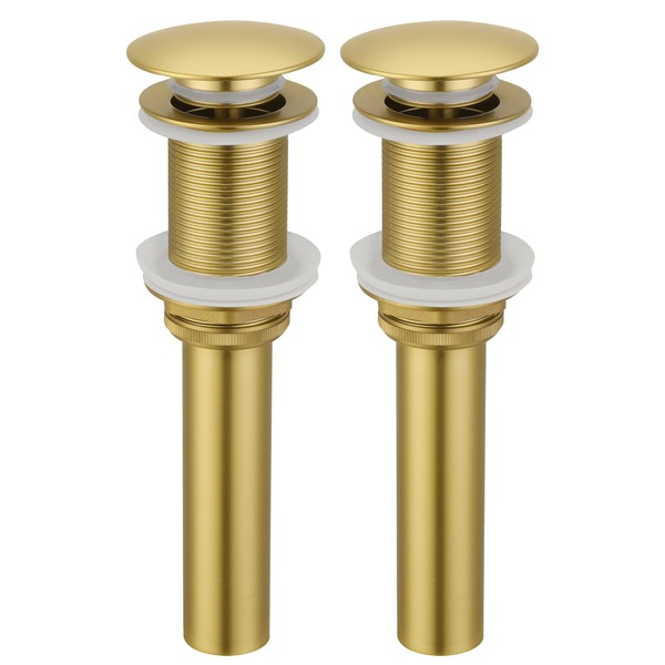 KES Sink Drain Stopper without Overflow, Pop Up Drain for Bathroom Vessel Sink Brushed Gold 2 Pack, All Metal Rustproof Brass and 304 Stainless Steel, S2008D-BZ-P2