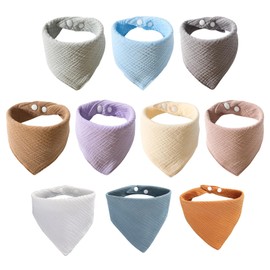 TAKUTA Baberos Bandana 10 Piezas, Baberos para Bebé, Algodón Puro, Altamente Absorbentes, Dentición y Babeo para Recién Nacidos, Niños y Niñas