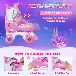 Nattork Roller Skates for Kids, Adjustable Light up Rollerskates for Girls Boys, Green Blue Purple Pink Skates for Toddler,Beginner Kids Roller Skates Indoor Outdoor