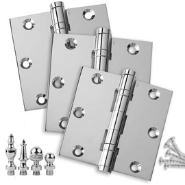 Embassy Door Hinge Solid Brass – 4.5 x 4.5 Inch, Heavy Duty, Polished Chrome, Ball Bearings, Rust Resistant Stainless Steel Pin, Architectural Designer Grade, Home Improvement, 3 Pack