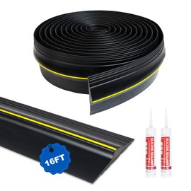 DGSL Universal Garage Threshold Seal Strip with Sealants/Adhesive, 16FT Waterproof Garage Door Bottom Rubber, DIY Garage Door Weather Stripping Replacement, Black