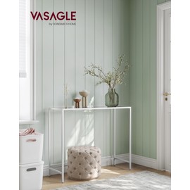 VASAGLE Entryway Table, Console Table, Tempered Glass Tabletop, Modern Sofa Table, Easy Assembly, with Adjustable Feet, for Living Room, Entryway, Pearl White and Slate Gray ULGT026W01