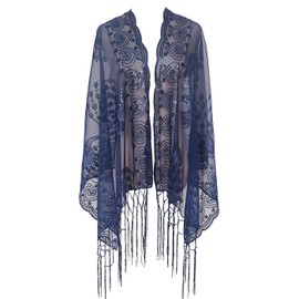 L'VOW - Bufanda brillante para mujer, de malla con lentejuelas, capa de boda, con flecos, Z1-azul marino, Talla única