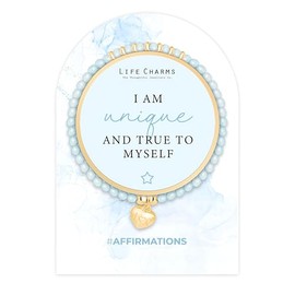 Life Charms Crystal Bead Handmade Charm Bracelet - I am Unique Positive Affirmation Quote - Inspirational Gold Plated Mantra Jewellery