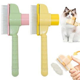 Pack of 2 Self-Cleaning Pet Brush, Dog Comb & Cat Brush Set, Grooming Comb for Short & Long Hair, Fur Flash Comb with Self-Cleaning Function (Green & Yellow)