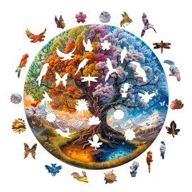 KAAYEE Wooden Puzzles for Adults, Seasonal Tree of Life Jigsaw Puzzle Adult, 300 Pcs Advanced Tree Puzzles Gifts for Birthday Gifts, Family Game(13.4 * 13.4 in)