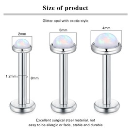 LAURITAMI Lip Piercing Labret Stud 6 mm 8 mm Opal CZ 1.2 mm Tragus Helix Piercing Ear Piercing Cartilage Earrings Stainless Steel, Stainless Steel