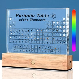 SOEPOTIX Periodic Table with Real Elements, Acrylic Periodic Table Real Elements Periodic Table with LED Base Periodic Table Chemistry Gift Display Gift for Teachers Students Decoration