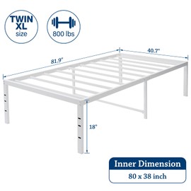 LUSIMO Twin XL Bed Frame with Storage Heavy Duty 18 Inch Twin XL Size Metal Platform Bed Frames with Steel Slats No Box Spring Needed White