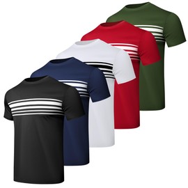HovSiyla 5 Pack Athletic Shirts Men Sport Moisture Wicking Tops Gym Running Stripes Activewear Workout Casual T Shirts Black Burgundy Navy White Green XX-Large