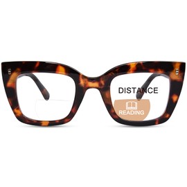 OPTOFENDY Bifocal Reading Glasses for Women, Clear Top Cat Eye Blue Light Blocking Computer Readers with Spring Hinge