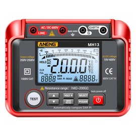 MH13 250V-2500V Digital Insulation Resistance Tester 1MΩ-200GΩ Megger Megohm Testing Meter Auto Range 2000 Counts LCD Display 10V~600V AC/DC Voltmeter with 100 Data Storage